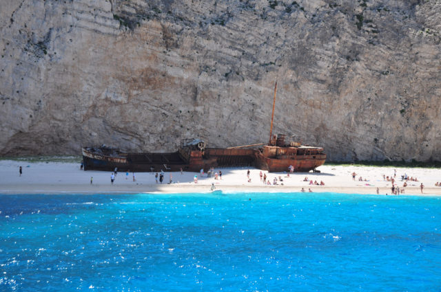 Panagiotis: An abandoned shipwreck lying on the beach at Zakynthos ...