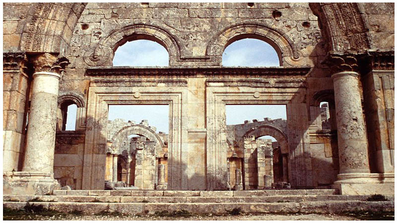 The Church of Saint Simeon Stylites and the 60-foot-tall pillar ...