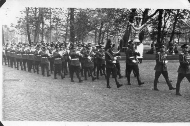 Orchestra of the 69th Regiment takes an active part in the wreath laying ceremony in Treptow Park on May 9. Source: Private Archive