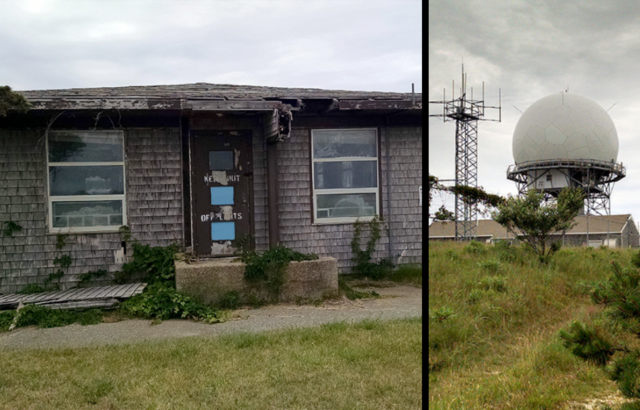 An abandoned house beside an abandoned radar station.