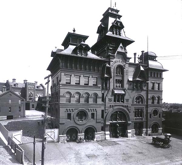 Black and white photo of the The American Brewery in Baltimore.