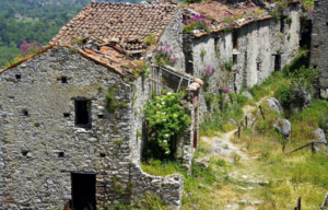 A row of buildings as part of the abandoned village of San Severino di Centola.