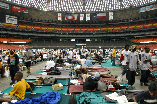 HOUSTON – SEPTEMBER 1: New Orleans evacuees of Hurricane Katrina reside in the Astrodome in Houston, Texas on September 1, 2005. (Photo by David Portnoy/Getty Images)