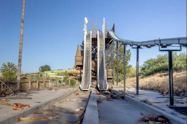 Two side-by-side waterslides.