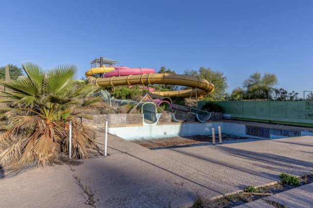 Abandoned water slides at Breakers Water Park.