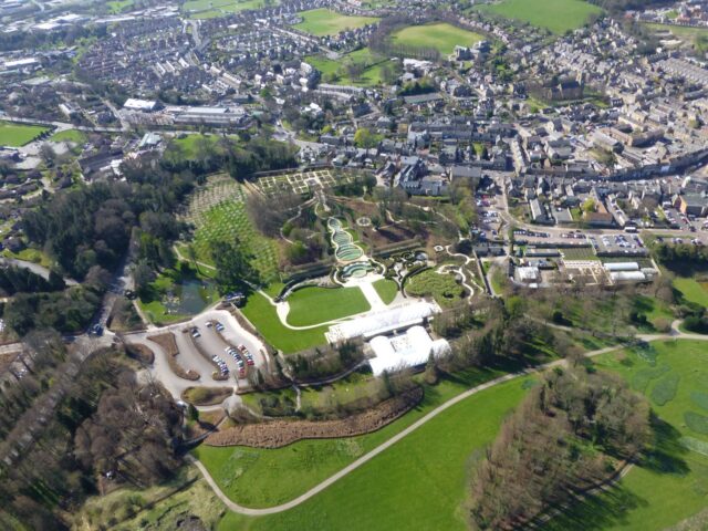 Aerial view of Alnwick Gardens.