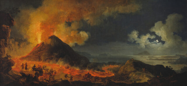 Illustration of the eruption of Mount Vesuvius.