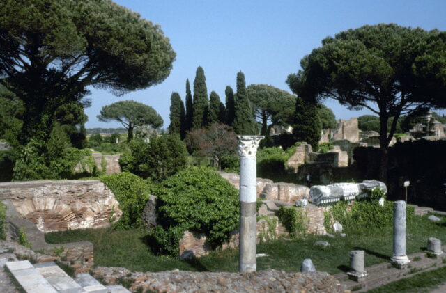 Ruins in a lush green area.