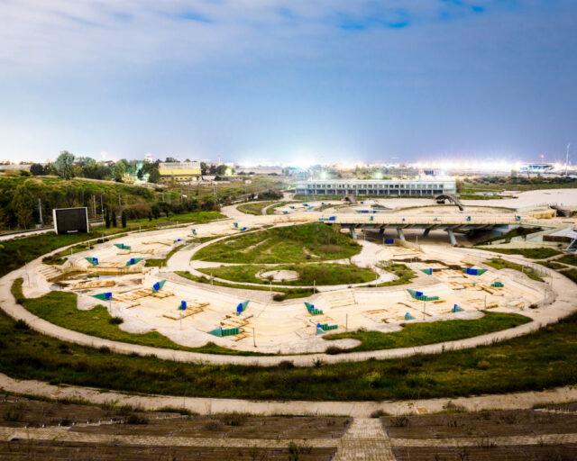 View of the abandoned course at the Olympic Canoe/Kayak Slalom Centre in Athens, Greece