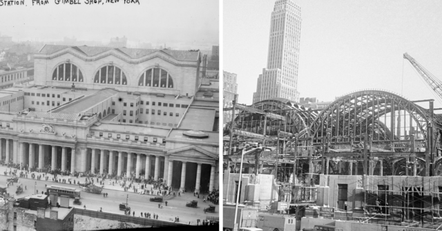 Exterior of the original Pennsylvania Station + Demolition of the original Pennsylvania Station