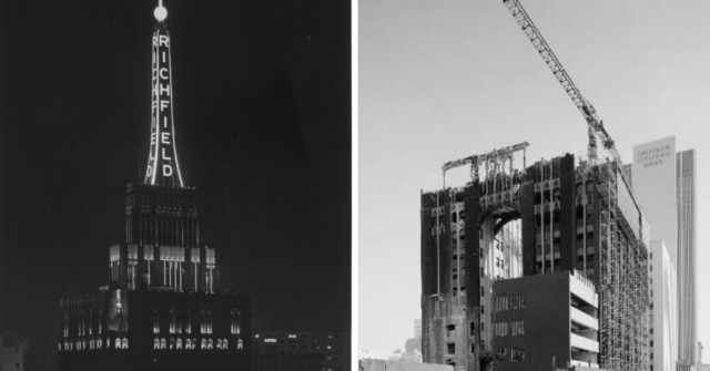 Richfield Tower at night + Demolition of the Richfield Tower