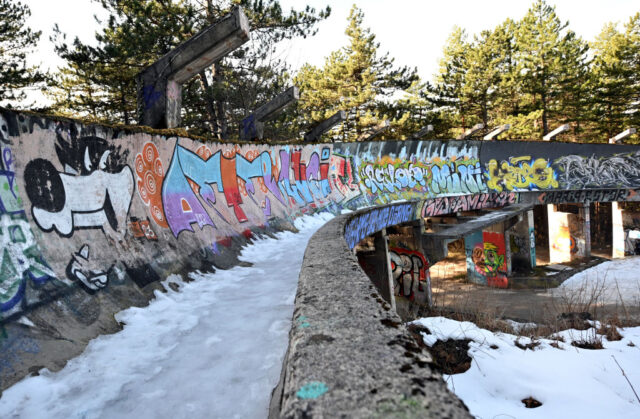 Graffiti along the bobsleigh track near Sarajevo, Bosnia and Herzegovina