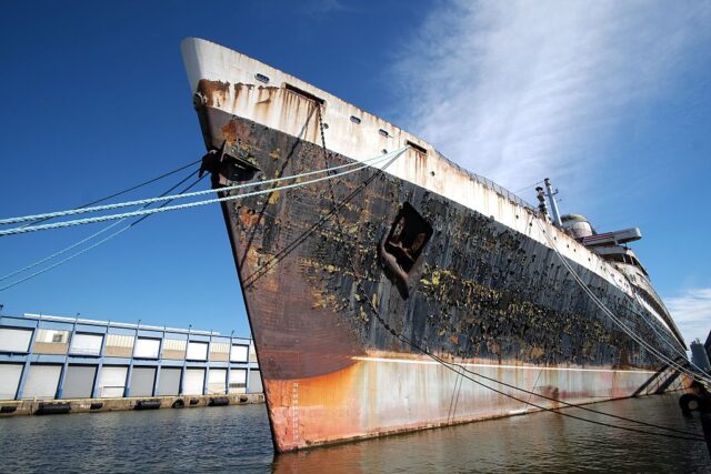 SS United States docked at a pier