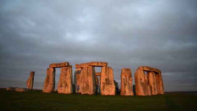 View of Stonehenge at sunset