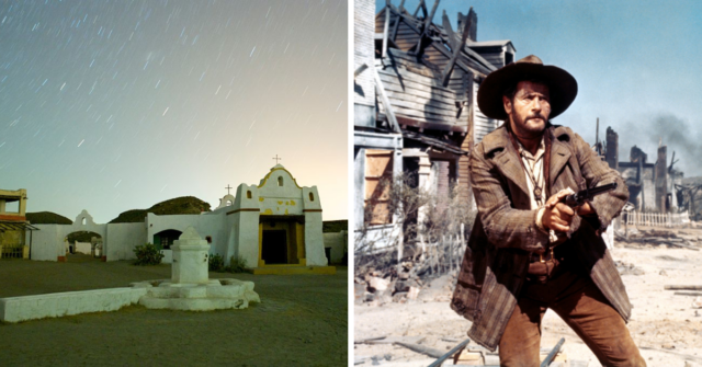 Film set for 'The Good, the Bad and the Ugly' in the Spanish desert + Eli Wallach as Tuco in 'The Good, the Bad and the Ugly'