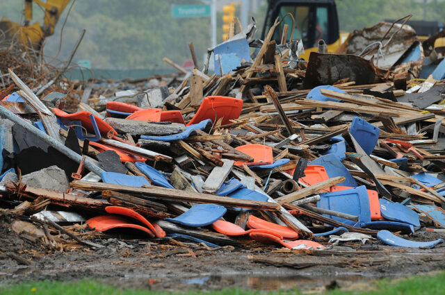 Remains of broken down stadium chairs