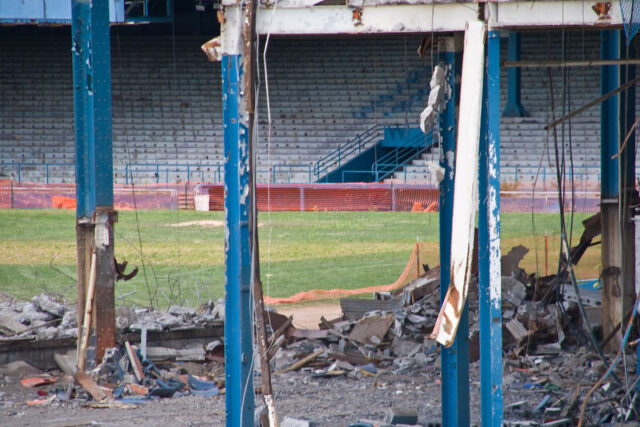 Exposed metal poles in the middle of Tiger Stadium