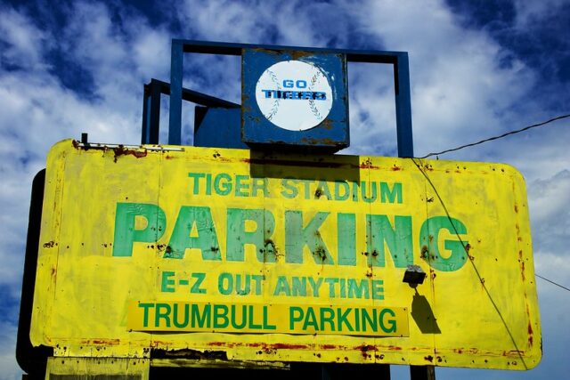 Parking sign at Tiger Stadium