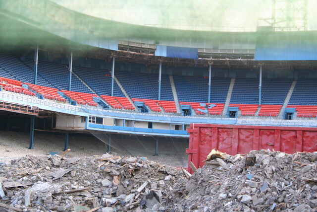 Pile of rubble in the middle of Tiger Stadium