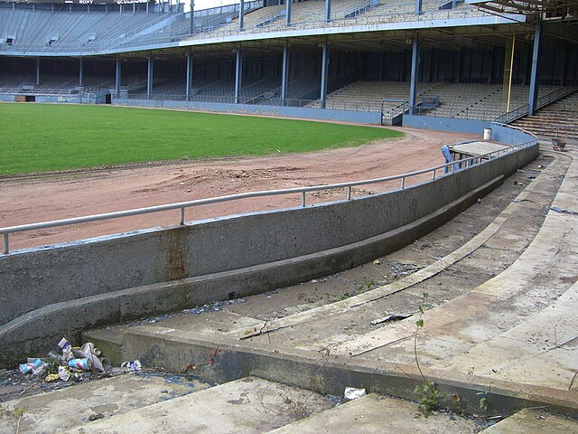 Trash scattered around the seating area at Tiger Stadium