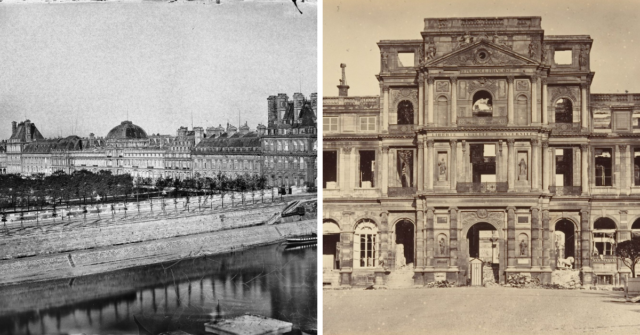 Illustration of Tuileries Palace + Burnt remains of Tuileries Palace