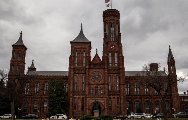 Exterior of the Smithsonian Castle on an overcast day