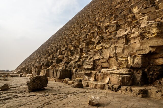 Close-up of the bottom of an ancient Egyptian pyramid