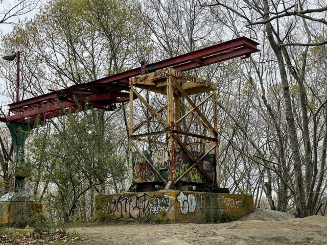 Rusting amusement park ride in the middle of Rocky Point Park