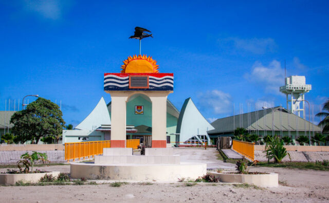 Monument standing in front of the Parliament of the Republic of Kiribati building