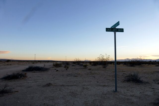 Road sign in the middle of the desert