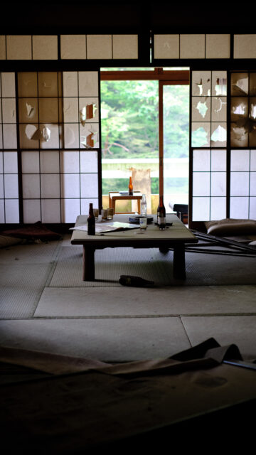 Furniture in the middle of a dimly-lit room