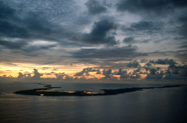 Aerial view of one of the islands that make up Kiribati