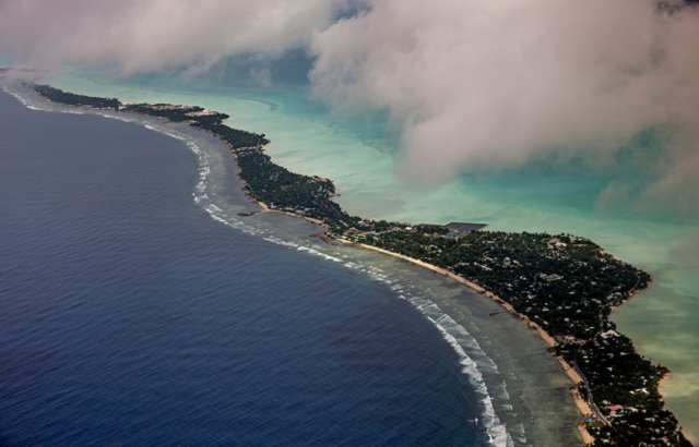 Aerial view of one of the islands that make up Kiribati