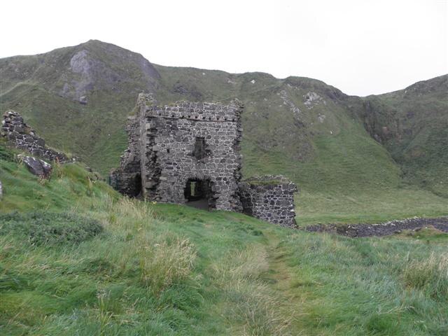 View of Kinbane Castle on an overcast day