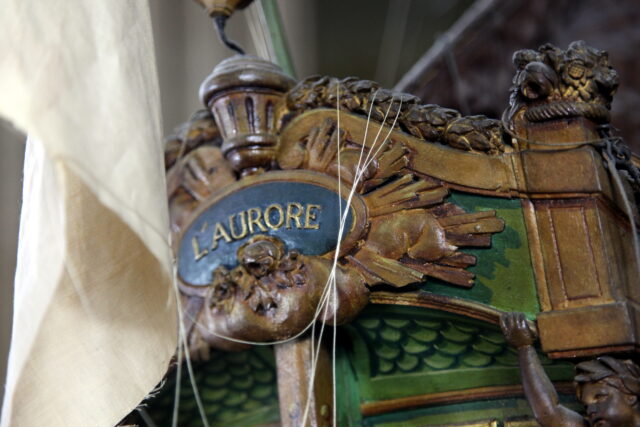 Close-up of a model of L'Aurore