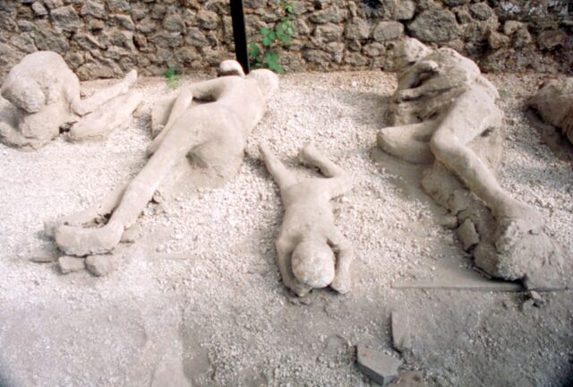 Plaster casts of four victims of Pompeii