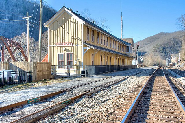 View of the railroad depot in Thurmond, West Virginia