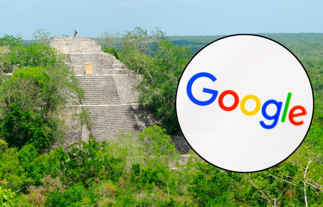 Ancient pyramid in Central America + Google logo