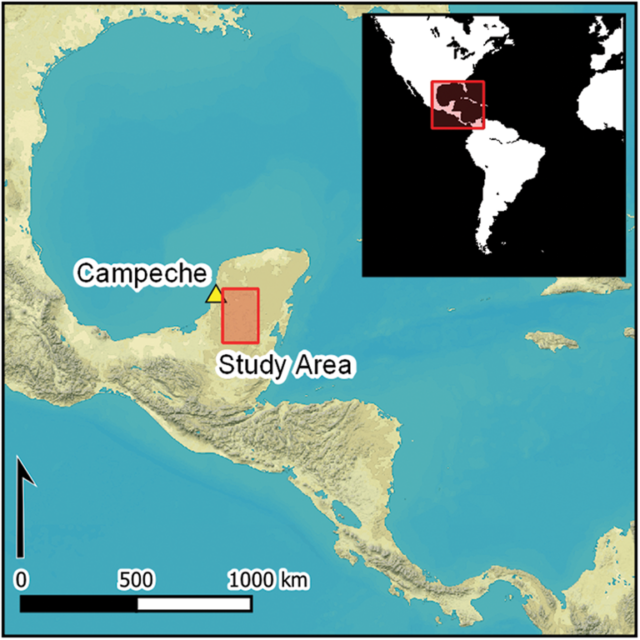 Map of Central America, with a red rectangle around the area of focus